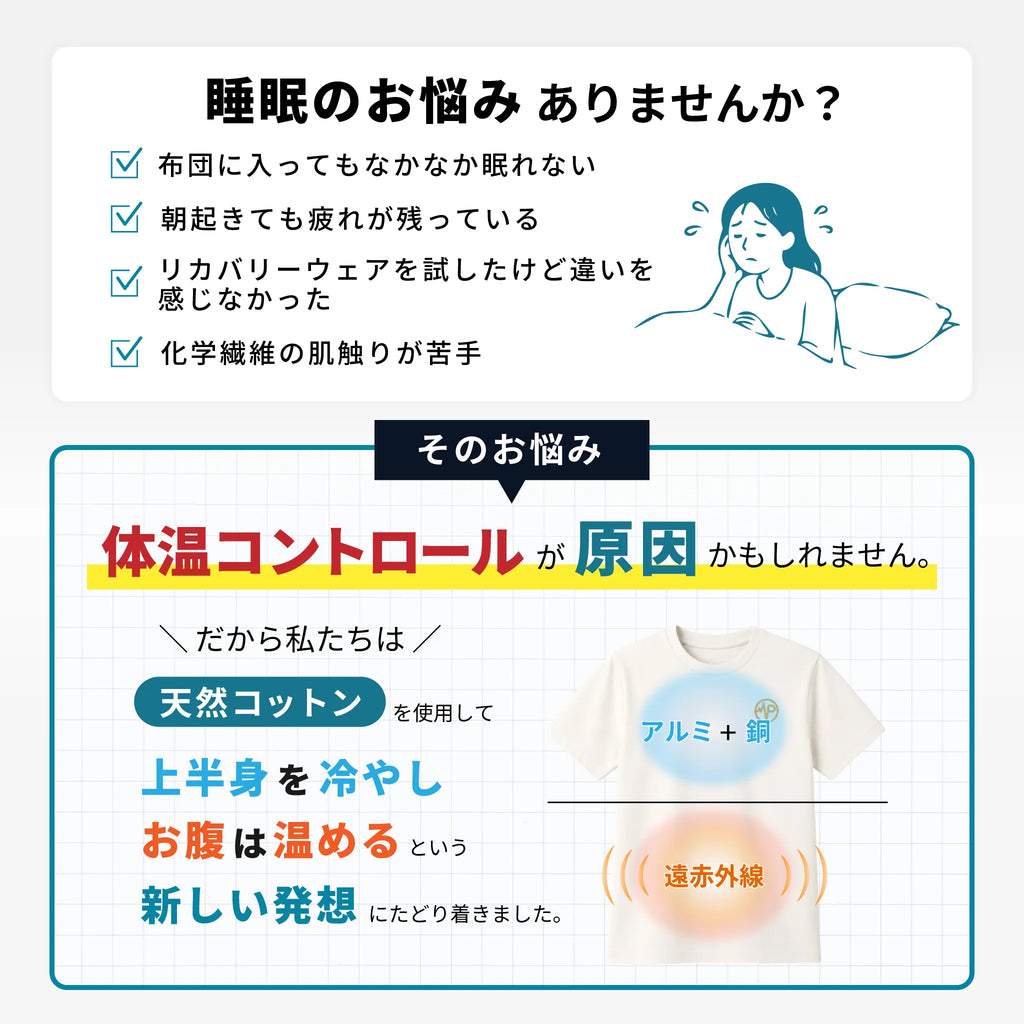 静電気がおきにくい！天然コットン100％ にこだわりました。これまでにない深い眠りを体感。 進化するプラズマグ・リカバリーパジャマ半袖セット