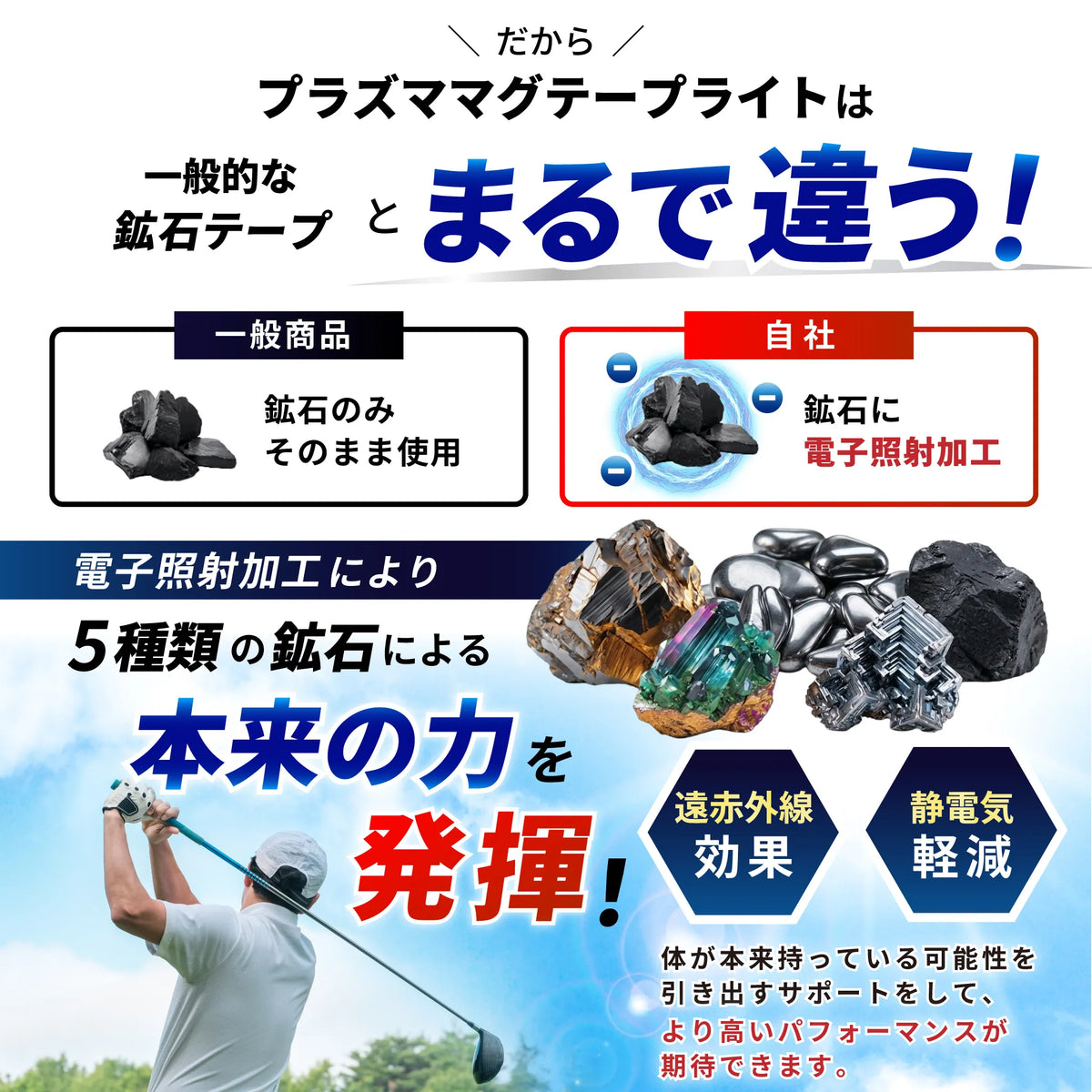 【プラズマグテープライト】 天然鉱石に電子照射加工を施した伸縮サポートテープ 違和感を快適にコンディショニング 便利なカットタイプ 10枚入(12.5cm × 5cm)